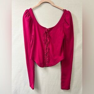 Free People Willow Reversible Puff-Shoulder Lace-Up Top